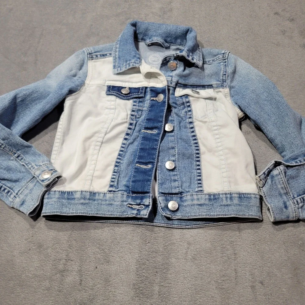 Wonder‎ Nation Denim Jacket Kids XS 4-5 Blue White Colorblock Trucker Jean Coat